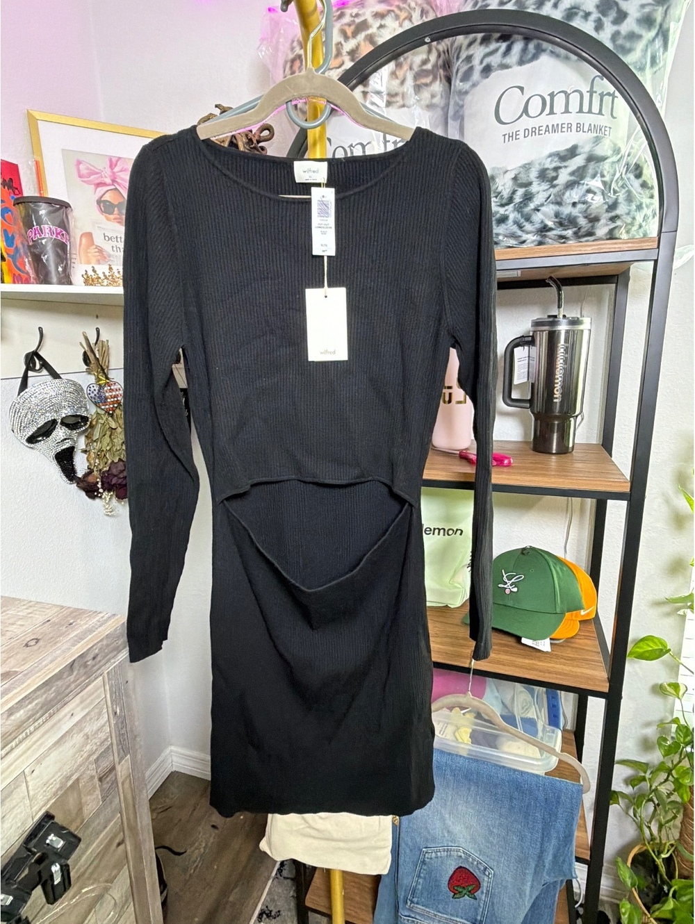 Aritizia Wilfred Black Cut-Out Long Sleeve Dress XL NWT